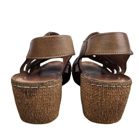 Karyoka Brown Leather Cutout Wedge Sandals Sz 38 US 7.5 - 8 Boho Beach - Picture 12 of 15